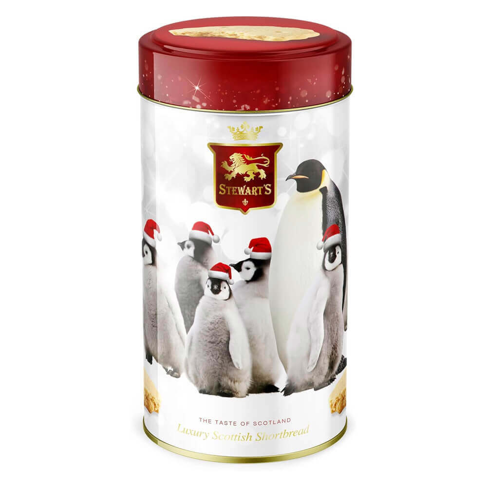 Stewarts Xmas Santa Penguins Shortbread Tin Tube 150g